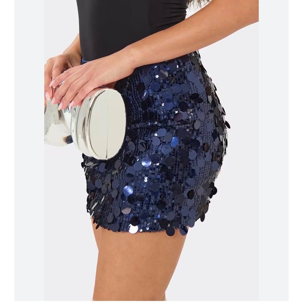 Silence + Noise Olivia Paillette Sequin Mini Skirt Party Y2K Disco Navy Women XL